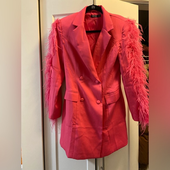 Nasty Gal Pink Feathered Blazer Dress - Picture 2 of 5